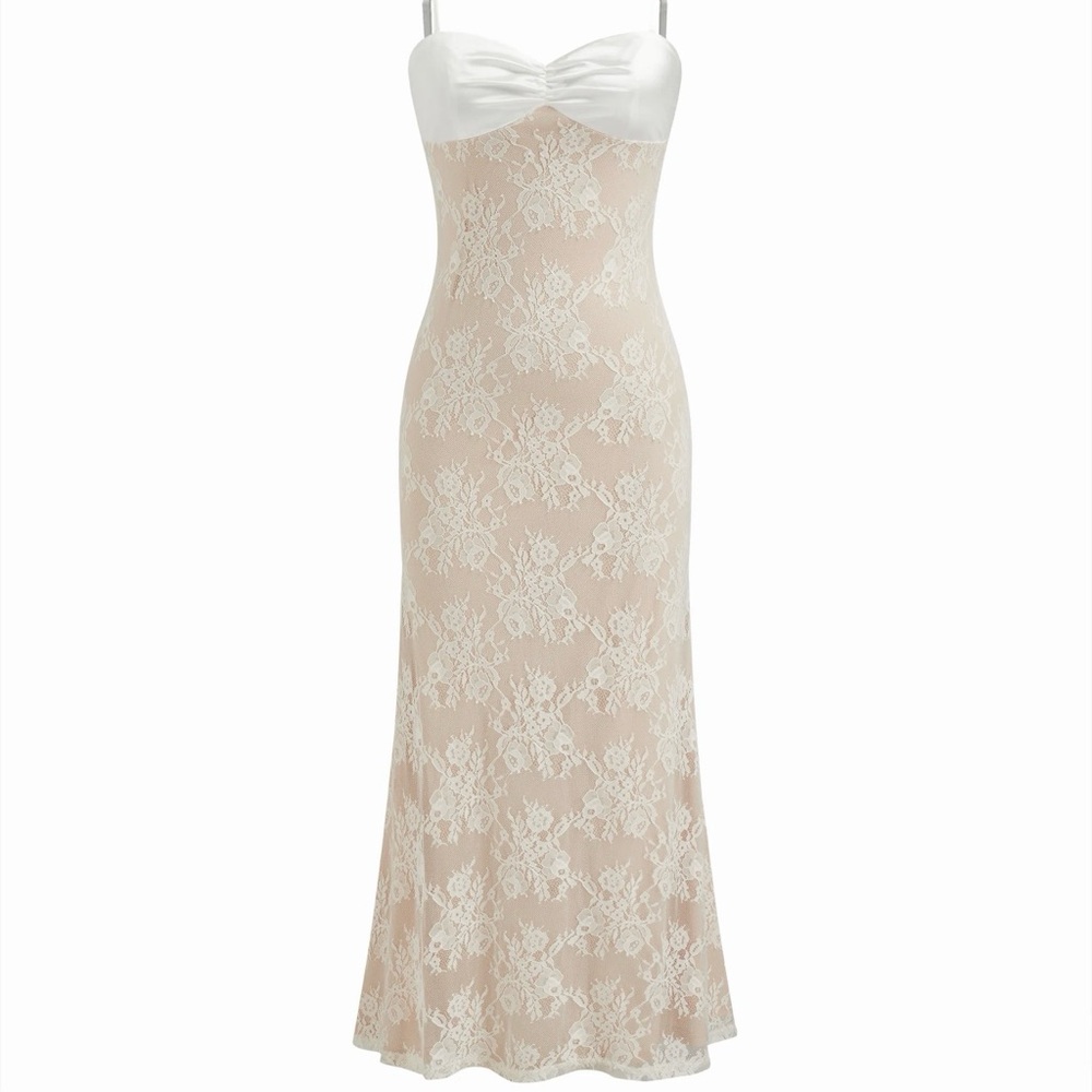 Lace, Sweetheart neck floral patched, Cami maxi dress